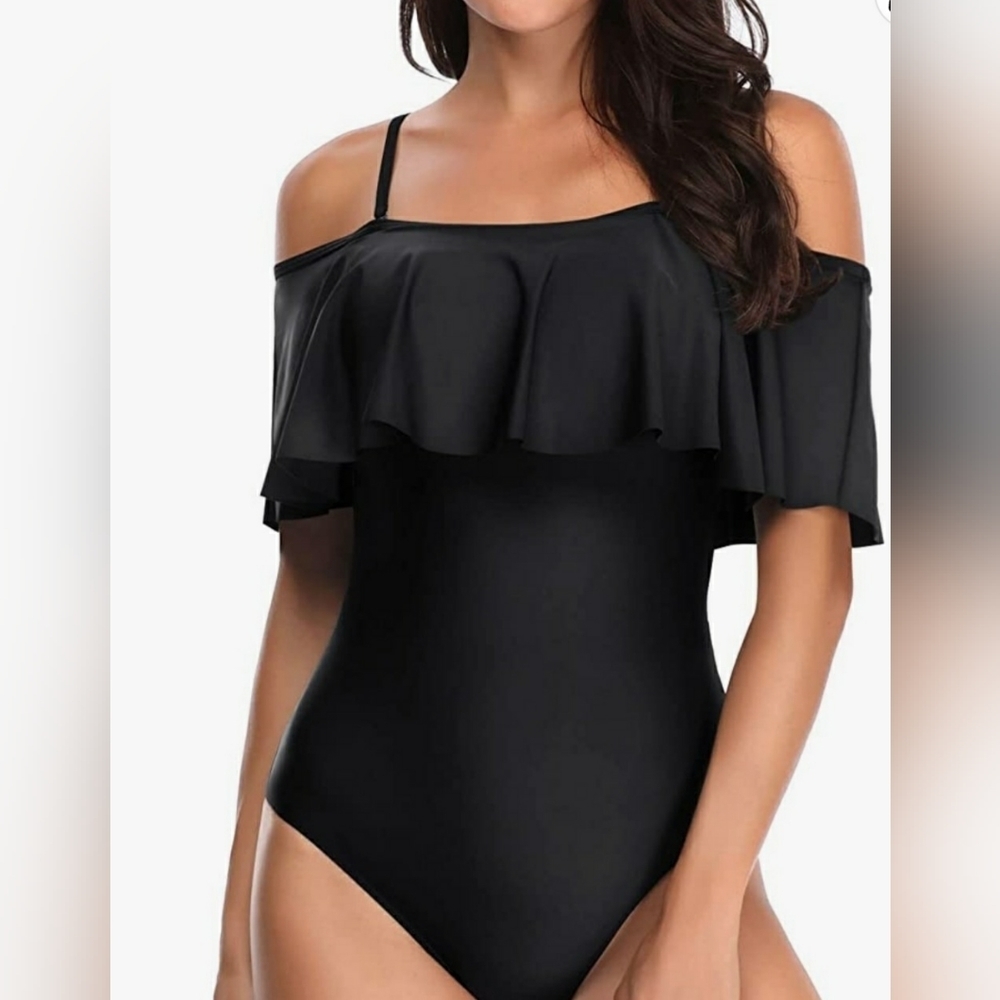 Tempt Me Black Off The Shoulder Ruffled One Piece Swimsuit Size XXL NWT